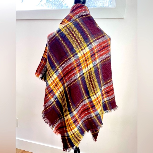 NEW Elegant Cool Weather Square Scarf Wrap, Plum Gold Plaid, Super Soft! - Picture 6 of 10
